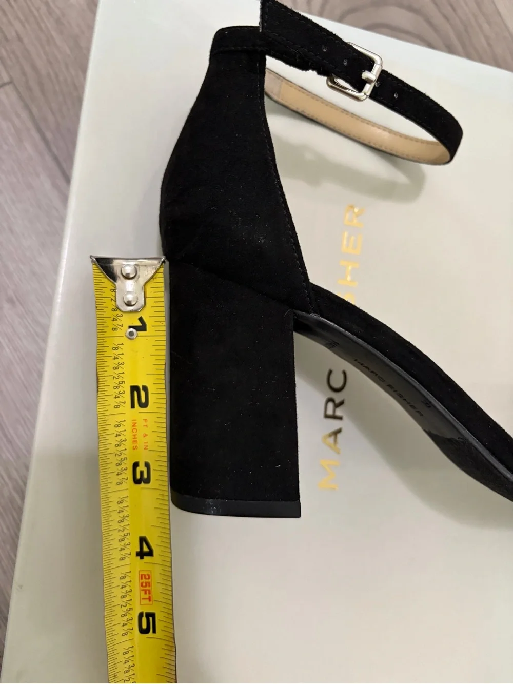Marc Fisher Black Suede Ankle-Strap Block Heel Sandals
